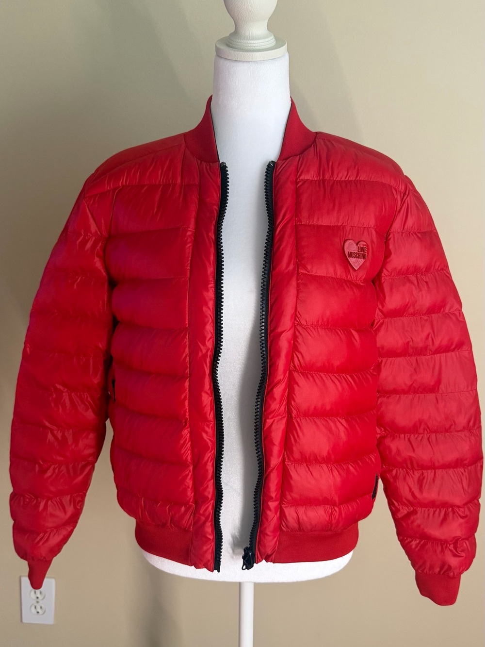 Moschino Black Bomber (black&red2 in1) Jacket with Red and White Script - Picture 2 of 5